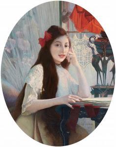 VERDIER Jules Victor 1862-1926,Portrait of a Young Girl at a Desk,1904,Lempertz DE 2016-03-16