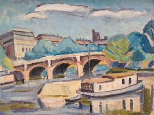 VERDILHAN Andre 1881-1963,Péniche sur la Seine au Pont Neuf,Marambat-Camper FR 2023-04-19