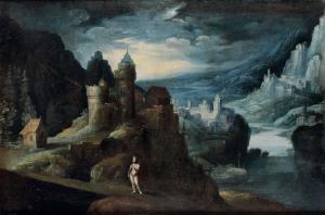 VERHAECHT Tobias 1561-1631,Paesaggio con personaggio e rovine sullo sfondo,Cambi IT 2022-12-14