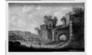 VERHAERT Dirck 1610-1680,lavandières dans des ruines romaines près d'un lac,Piasa FR 1999-12-08