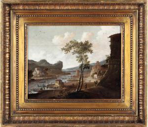 VERHAERT Dirck 1610-1680,Paesaggio fluviale con rovine e imbarcazioni,Cambi IT 2023-09-20