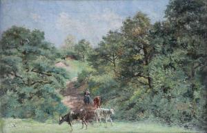 VERHEYDEN Isidore 1846-1905,Herderskoppel met koppel koeien in landschap,Bernaerts BE 2015-10-26
