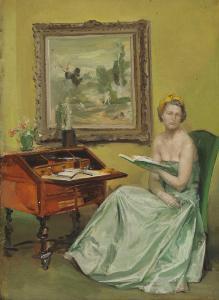 VERHEYEN Alfons 1903-1990,A woman seated in a green dress in an interior,Sworders GB 2022-07-10