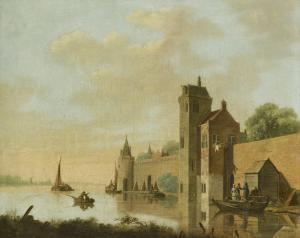 VERHEYEN Jan Hendrik,A RIVER LANDSCAPE WITH A WALLED CASTLE AND FIGURES,Sotheby's 2014-10-29