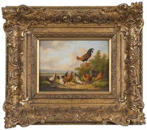 VERHOESEN Albertus,Rooster, Turkey, and Chickens Near an Open Field,1877,Brunk Auctions 2024-01-10