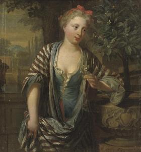 VERKOLJE Nicholas 1673-1746,A young woman holding a flower,Christie's GB 2009-10-13