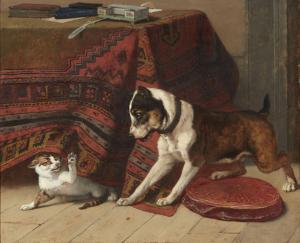 VERLAT Charles Michel Maria 1824-1890,Chien et chat dans un intérieur,1866,Mercier & Cie 2022-10-02