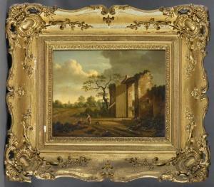 VERMEULEN Cornelis 1732-1813,Paysage, animé de personnages, avec une porte ,1770,Etienne de Baecque 2019-03-11