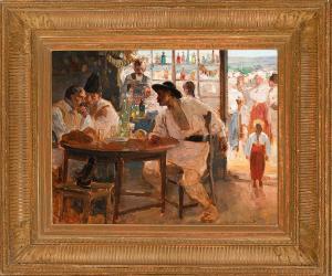 VERMONT Nicolas 1866-1932,Interior scene with men by a table, a waiter and a,Deutsch AT 2021-07-07