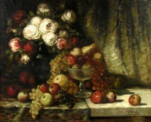 VERNAY Francois Joseph,«Bouquet de roses, compotier et fruits sur une tab,Chenu-Scrive 2007-04-15