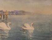 VERNAY Joséphine 1861,Les cygnes à Evian,1917,Millon & Associés FR 2015-01-27