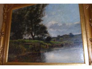 VERNEDE Camille,river scene with figure in a boat before trees ,Lawrences of Bletchingley 2009-04-21