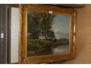 VERNEDE Camille,River scene with figure in a boat before t,1890,Lawrences of Bletchingley 2009-07-14
