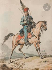 VERNET Carle 1758-1836,Hussard autrichien à cheval sous François II,Ader FR 2024-01-16