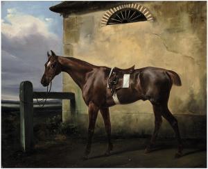 VERNET Horace 1789-1863,A tethered chestnut horse in a landscape,1828,Christie's GB 2010-12-07