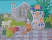 VERNEY Bart 1913-1993,Church, jug, figure and fruit,1985,Lacy Scott & Knight GB 2021-03-19