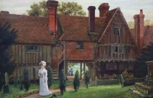 VERNON Arthur Langley,Edwardian lady standing before a 17th century hous,Gorringes 2021-12-07