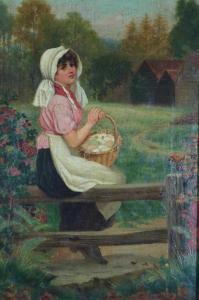 VERNON Arthur Langley 1826-1897,Young Woman Collecting Eggs,Halls GB 2021-03-03