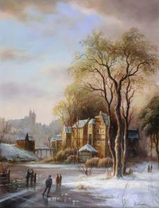 VERNON Elmir,Figures ice skating in a winter l,20th Century,Bellmans Fine Art Auctioneers 2019-05-01