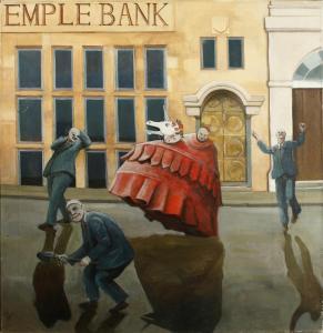 VERNON Martin 1966,Surreal Composition with Suited Men Outside a Bank,John Nicholson GB 2020-08-21