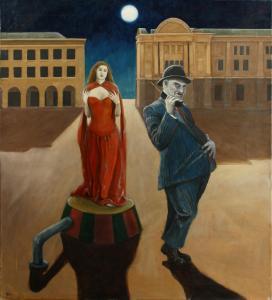 VERNON Martin 1966,Surreal Composition with Two Figures in a Town Squ,John Nicholson GB 2020-08-21