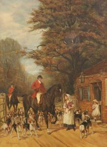 VERNON R. Warren 1800-1900,Huntsman and hounds at a cottage door,Tennant's GB 2023-10-14