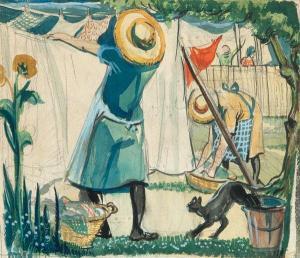 VERNON WIGLEY JAMES 1918-1999,WASHING DAY,GFL Fine art AU 2021-05-25