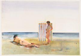 VEROUKAS Alexis 1968,Couple sur une plage,1992,Osenat FR 2021-06-27