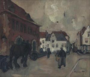 VERPOORTEN Oscar 1895-1948,Labour horses in front of the Hessenhuis,Bernaerts BE 2018-06-19