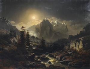 VERREYT Jacob Johann 1807-1872,Mountain Landscape by Night,Stahl DE 2012-09-22