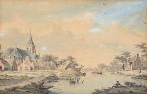 VERRIJK Dirk 1734-1786,Dutch River landscape with church and figures, a t,Tennant's GB 2021-07-17