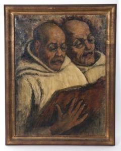 VERSCHAEREN Theodore J 1874-1937,Deux moines à la lecture,1933,Millon & Associés FR 2019-02-26
