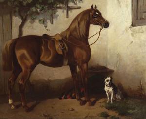 VERSCHUUR,Portrait de cheval sellé et chien,Tradart Deauville FR 2012-08-25