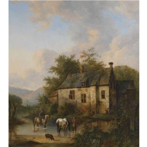 VERSCHUUR WOUTERS 1812-1874,HORSES WATERING BY A COUNTRY HOUSE,Sotheby's GB 2010-12-13