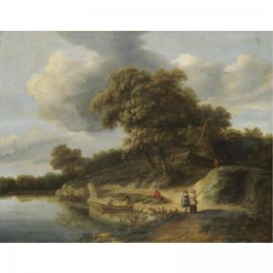 VERSTRAATEN Lambert Hendricksz 1631-1712,A RIVER LANDSCAPE WITH FIGURES IN ROWING BO,1693,Sotheby's 2007-04-24