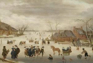 VERSTRAELEN ANTHONIE,Winter landscape with figures enjoying the ice,1632,Galerie Koller 2023-03-31