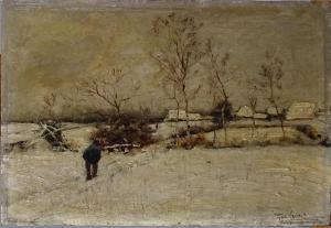 VERSTRAETE Theodoor 1851-1907,Paysage hivernal animé,Monsantic BE 2024-02-18