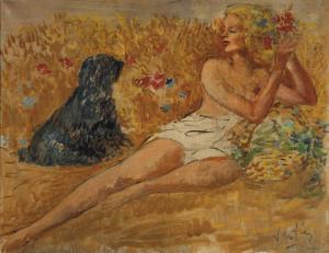 VERTHES Marcel 1895-1961,Femme au chien,Christie's GB 2013-03-05
