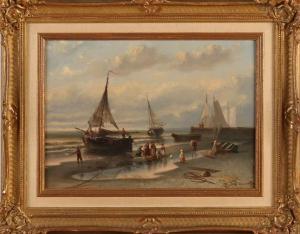 VERVEER Mauritz 1817-1903,Vissersvolk met boten op strand,1854,Twents Veilinghuis NL 2020-04-23