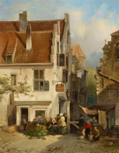 VERVEER Salomon Leonardus,Ansicht einer holländischen Stadt mit Marktständen,Lempertz 2023-11-18
