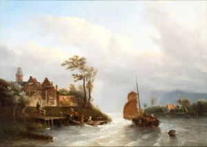 VERVEER Salomon Leonardus 1813-1876,Paesaggio con castello, corso d'acqua e imb,Bertolami Fine Arts 2023-11-23