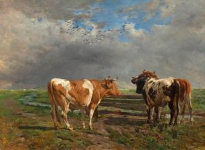 VERWEE Alfred Jacques 1838-1895,Grazing cows by a river,Galerie Koller CH 2021-10-01