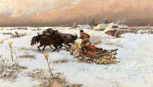 VESIN Jaroslav Friedrich 1859-1915,A Sleigh Ride in Winter,1890,Palais Dorotheum AT 2021-11-09