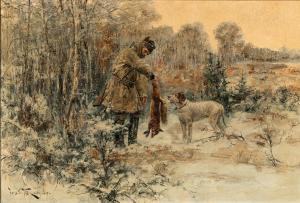 VESIN Jaroslav Friedrich 1859-1915,Hunters with Dead Fox,1909,Palais Dorotheum AT 2022-05-10