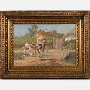 VESIN Jaroslav Friedrich,Landscape with horse rider and woman on a bridge,Deutsch 2021-10-19