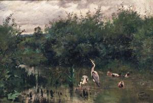 VESTACH Geza 1800-1900,Herons and Ducks in a Lake,Christie's GB 1998-09-24