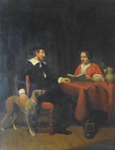 VETTEN Johannes 1827-1866,interior scene with man and woman and dog,1850,Halls GB 2017-03-22