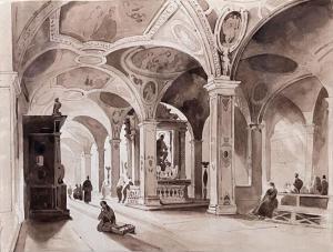 VIANELLI Achille 1803-1894,Fidèles priant dans l'église souveraine de Salerne,Libert FR 2023-07-06