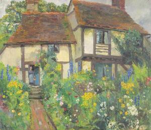 VICAT COLE Violet 1890,Flowers before a cottage and figure,Eastbourne GB 2021-09-08