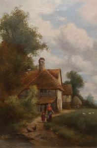 VICKERS Charles 1821-1895,Woman and child with chickens on a path in f,The Cotswold Auction Company 2020-12-08